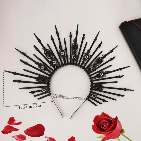 Gothic Black Crystal Halo Crown Headpiece for Women Halloween Photoshoot main image 5